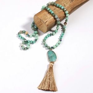 Amazonite Beaded Tassel Necklace